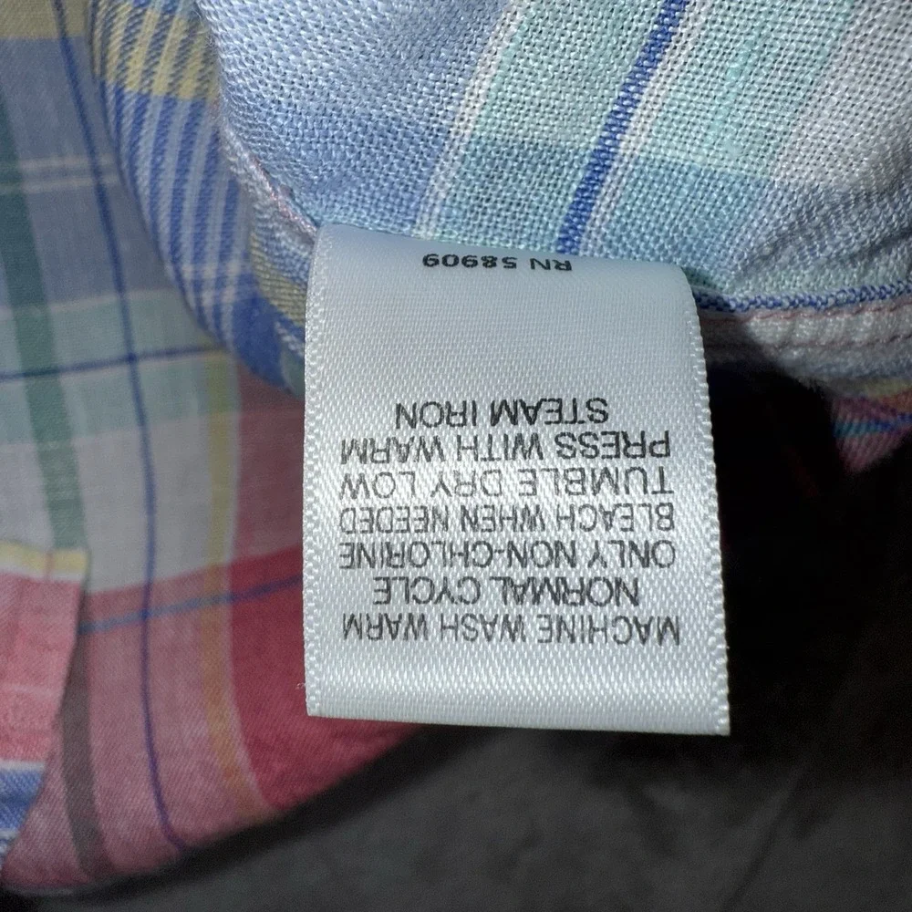 Cremieux Classics Men's‎ XL Rainbow Pastel Plaid Check ButtonUp Shirt 100% Linen